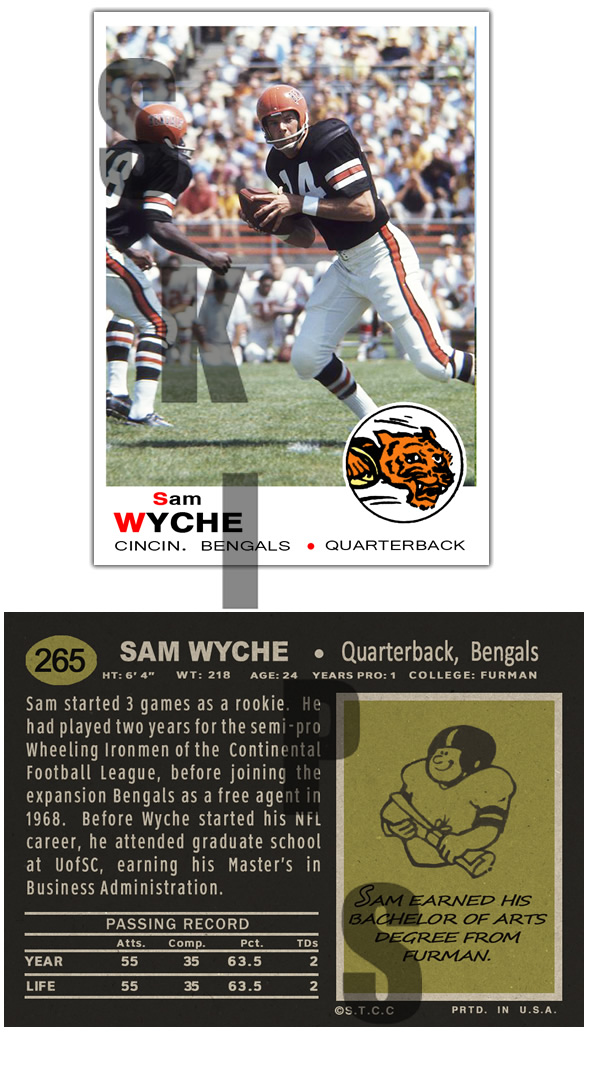 1969 STCC #265 Topps Sam Wyche Cincinnati Bengals HOF